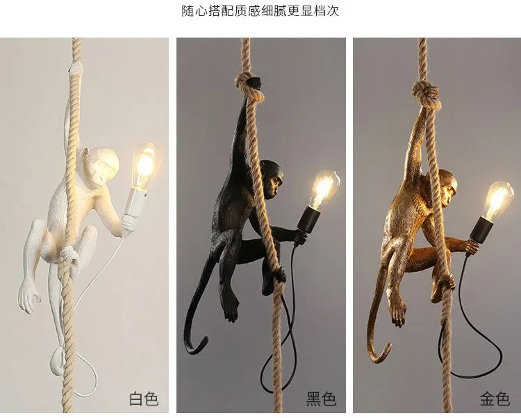 Pendente Nórdico Retrô Corda de Cânhamo Macaco Resina – Quarto e Sala