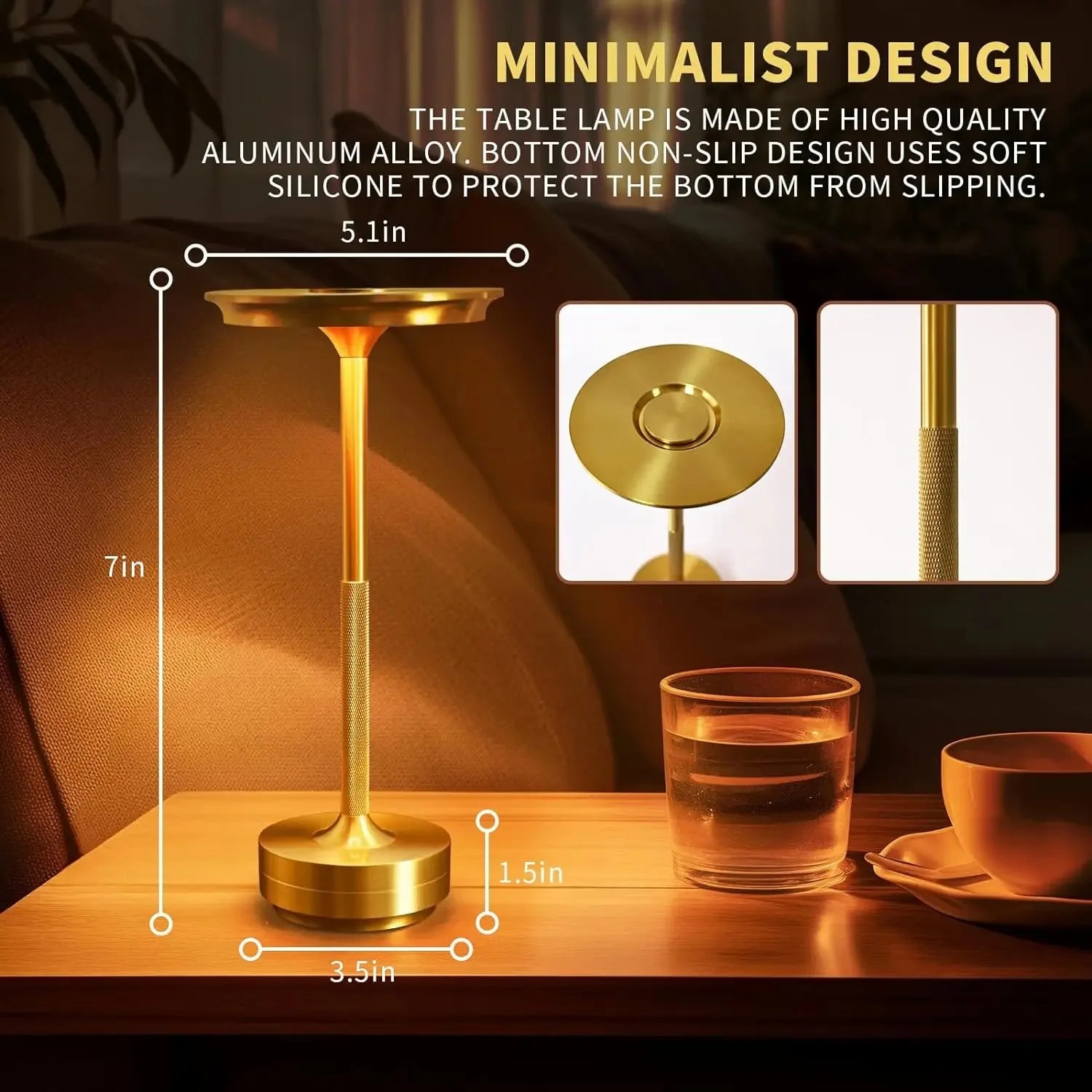 Luminária de Mesa Sem Fio Recarregável Touch LED – Bar, Restaurante e Hotel