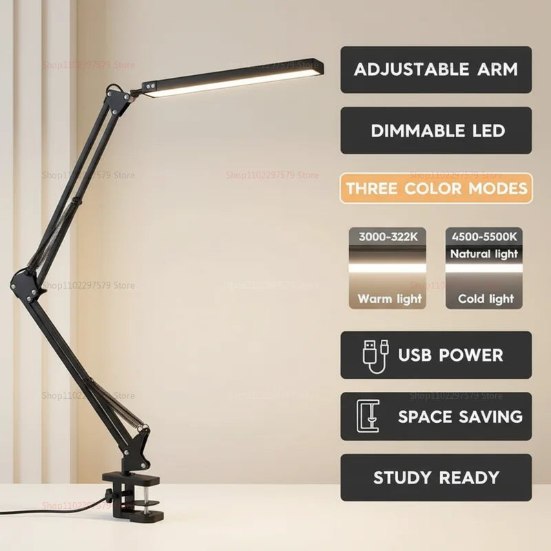 Luminária LED com Garra 3 Modos e Pescoço de Ganso – 10 Níveis