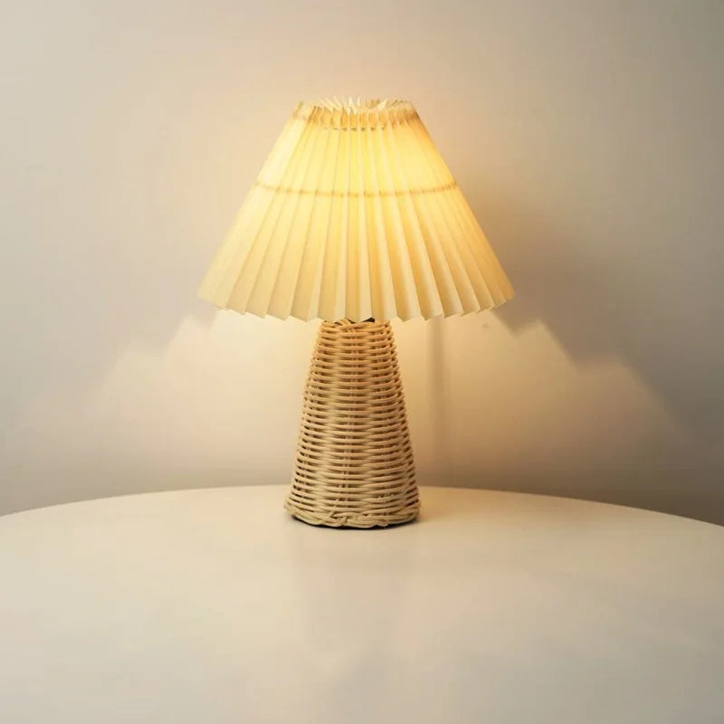 Luminária Rattan Plissada Artesanal Vintage Cabeceira