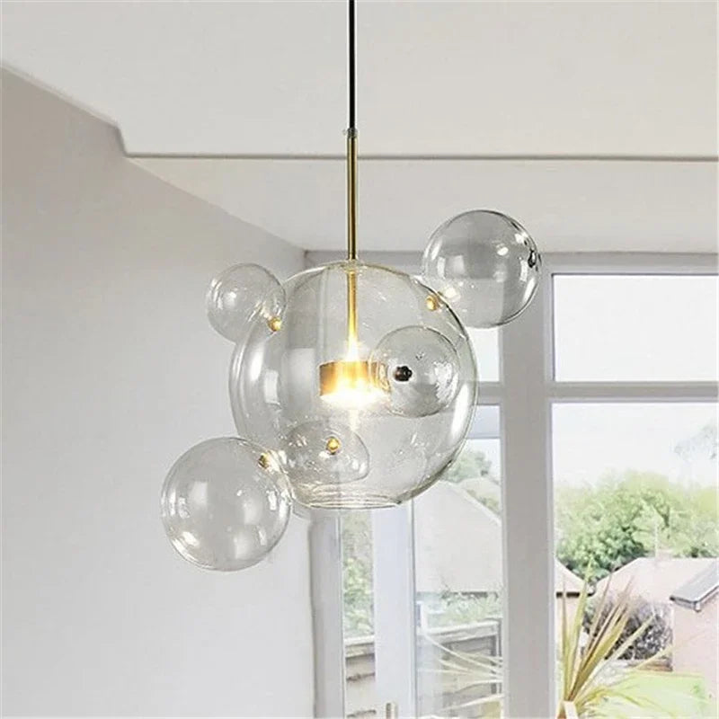 Lustre Pós-Moderno de Ferro e Vidro com Bolhas Múltiplas