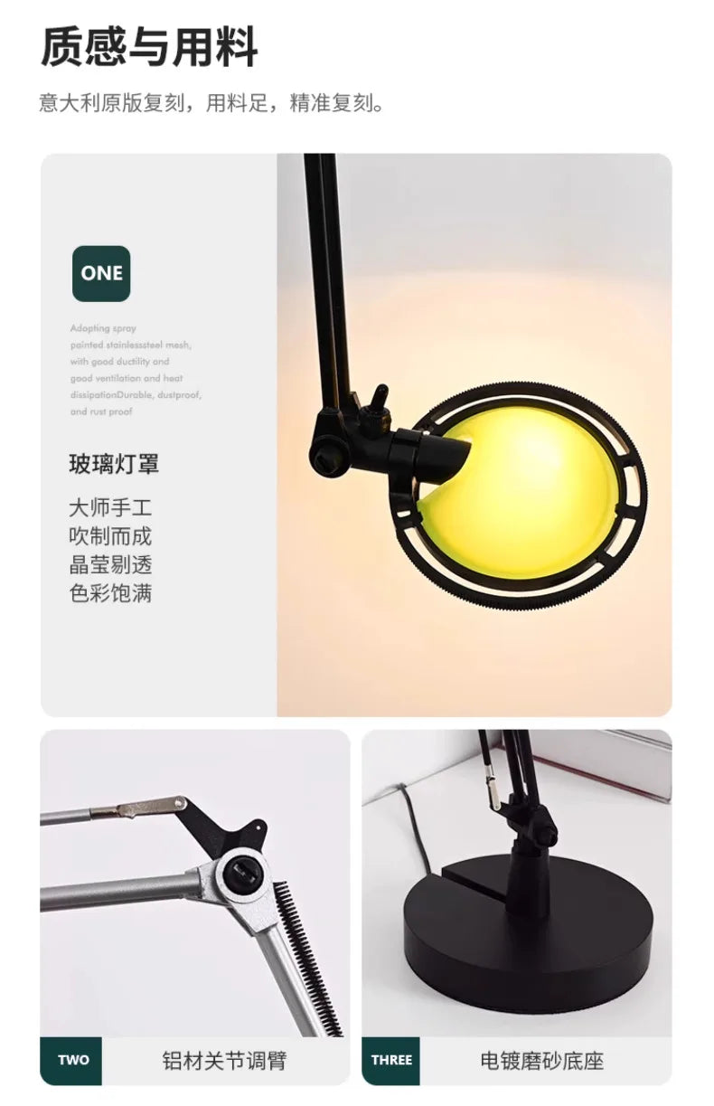 Luminária de Mesa Industrial Braço Articulado Vidro e Alumínio G4 LED