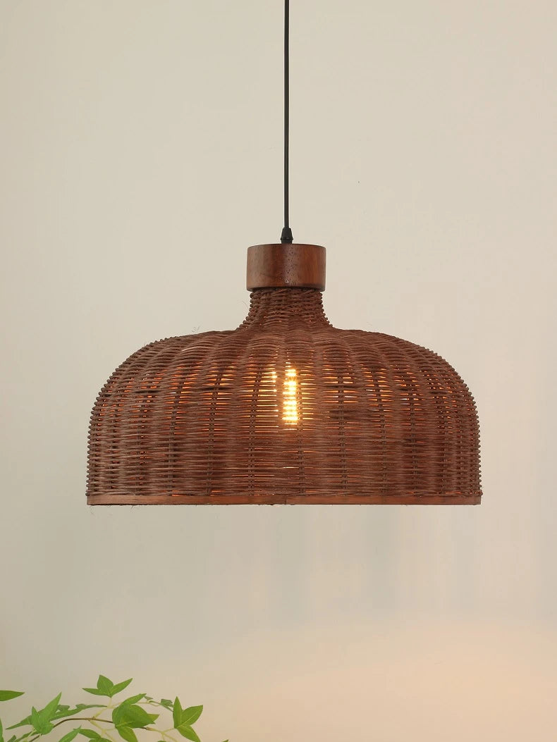 Lustre Artesanal Rattan Cúpula Retrô