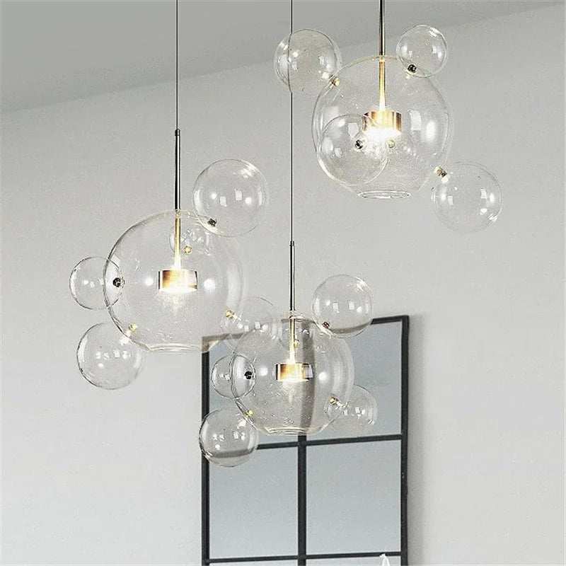 Lustre Pós-Moderno de Ferro e Vidro com Bolhas Múltiplas