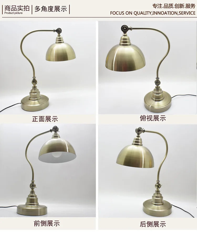 Luminária de Mesa Americana Ferro Forjado Bronze – Sala e Escritório
