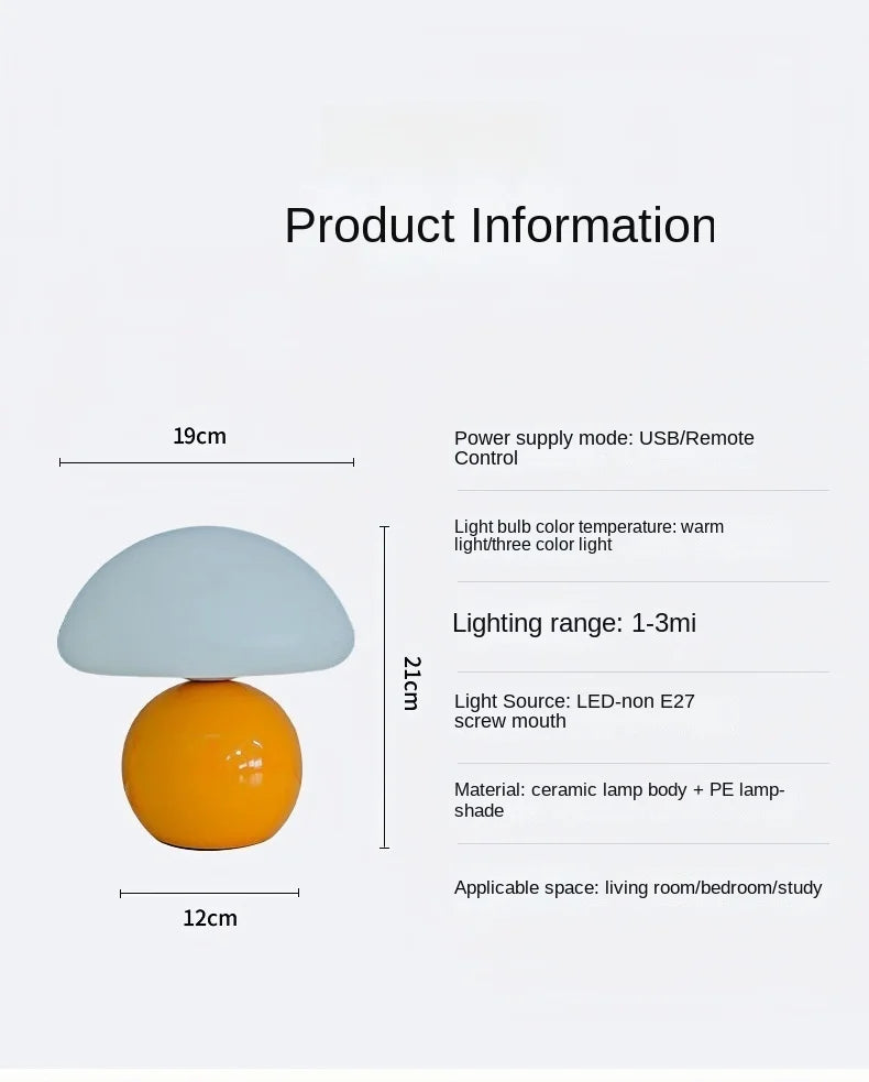 Abajur Cogumelo Cerâmica LED Luz Quente Cabeceira