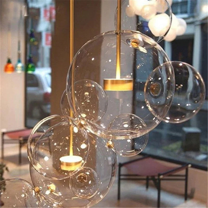 Lustre Pós-Moderno de Ferro e Vidro com Bolhas Múltiplas