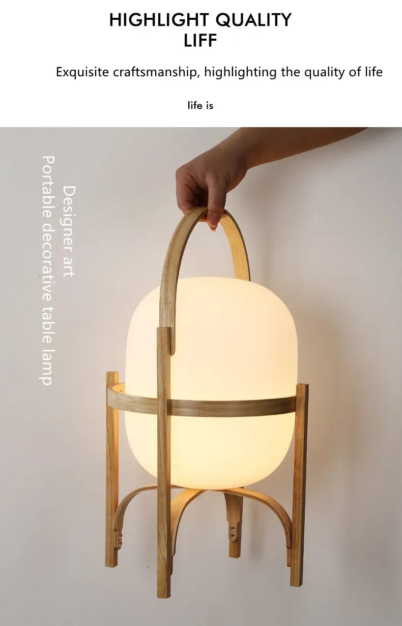 Luminária Madeira LED Vidro Minimalista Mesa Leitura Sala