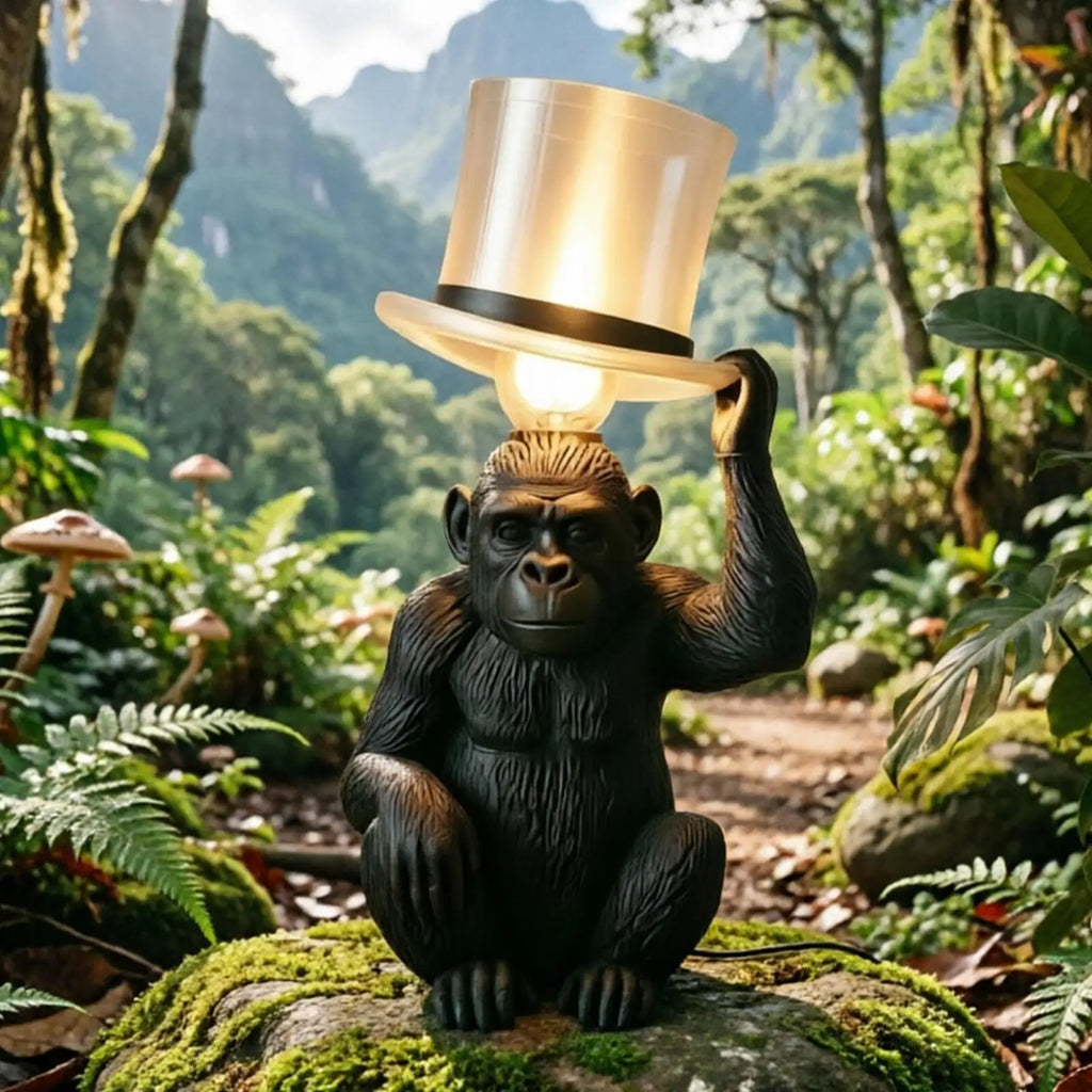 Luminária de Mesa Macaco Cartola Resina – Presente Criativo e Decoração