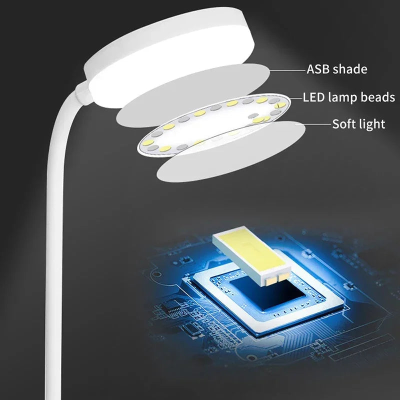 Luminária de Mesa LED USB Flexível com Dimmer 3 Níveis – Proteção Ocular