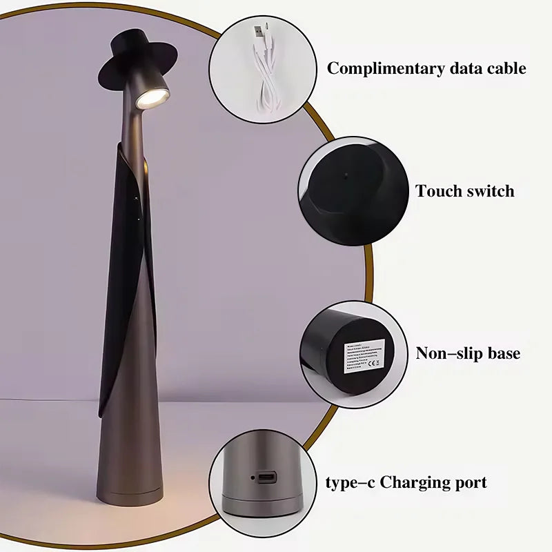Luminária de Mesa LED Recarregável Touch Dimmer – Cabeceira e Sala