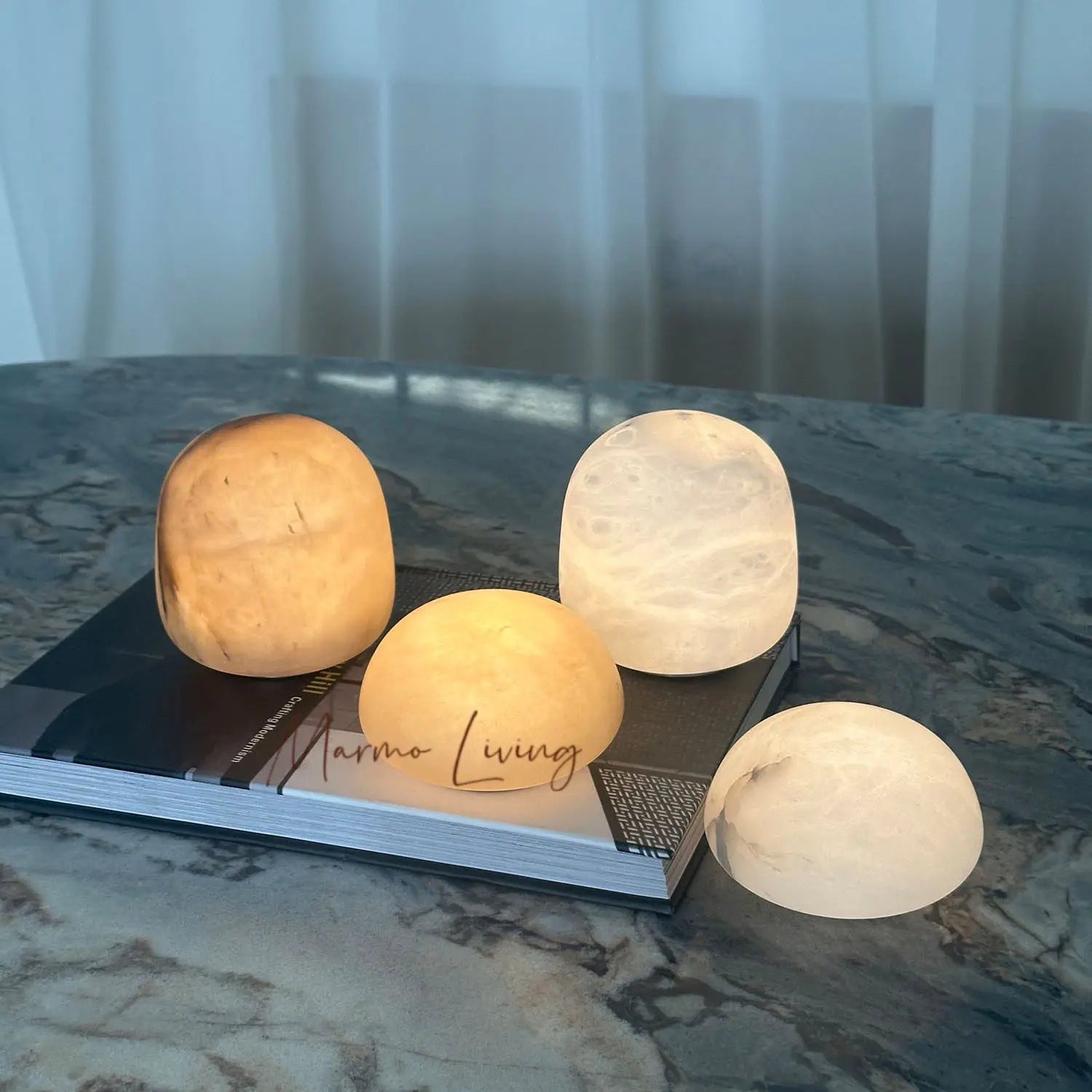 Luminária de Mesa em Mármore Natural Recarregável – Sala e Quarto de Luxo