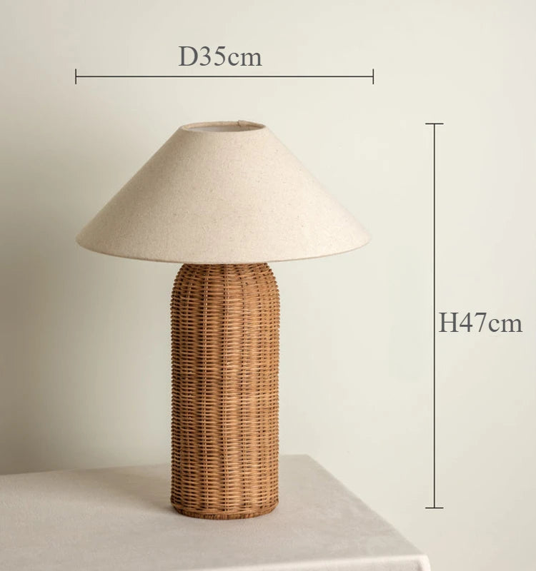 Luminaria de Mesa Avnae - Rattan e Linho - cabeceira japandi