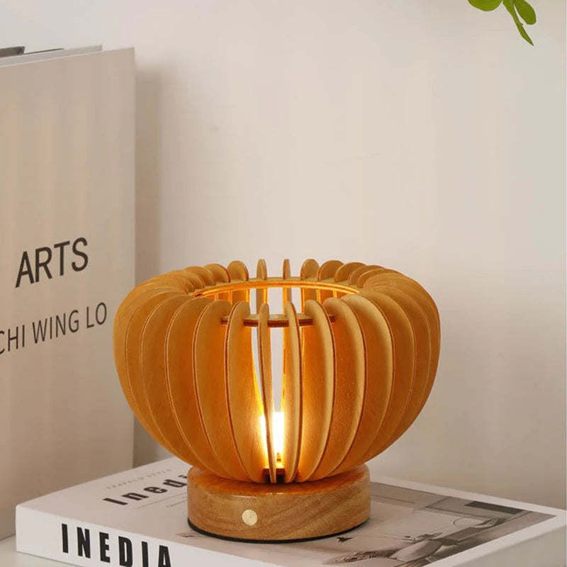 Luminária Nórdica Plissada Madeira USB 220V Arte Quarto