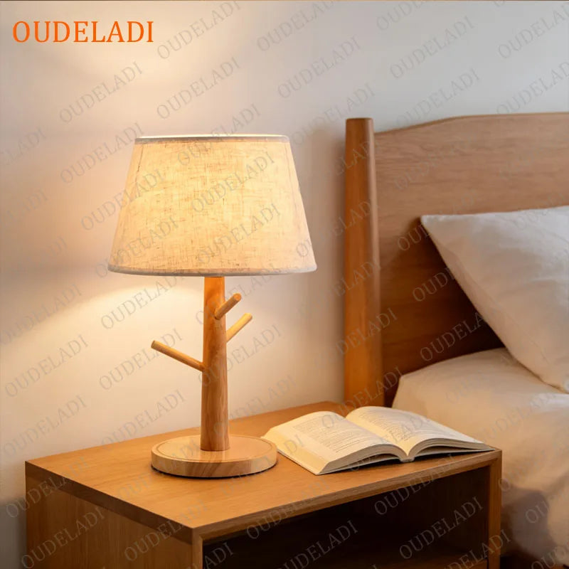 Luminaria de Mesa Avleia - Madeira Nogueira e Linho - home office organico moderno