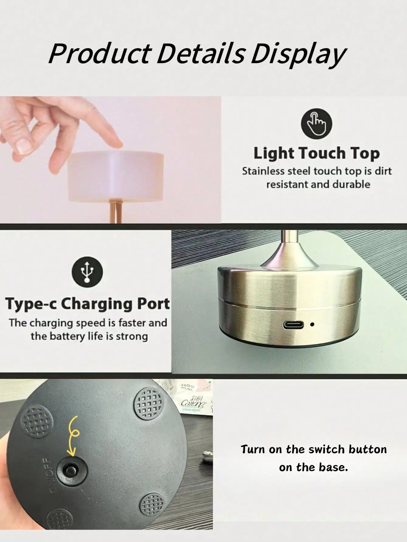 Luminária de Mesa Haltere USB Touch 3 Cores – Minimalista para Quarto e Escritório