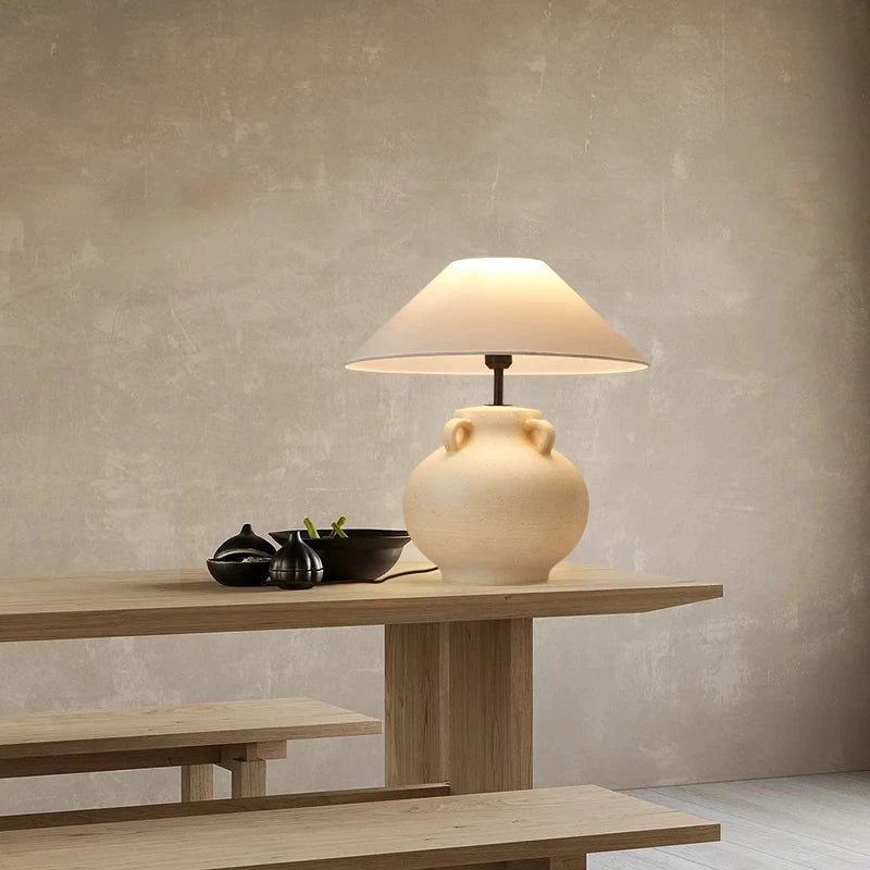 Luminária Cerâmica Wabi-Sabi Nórdica Abajur Tecido Design