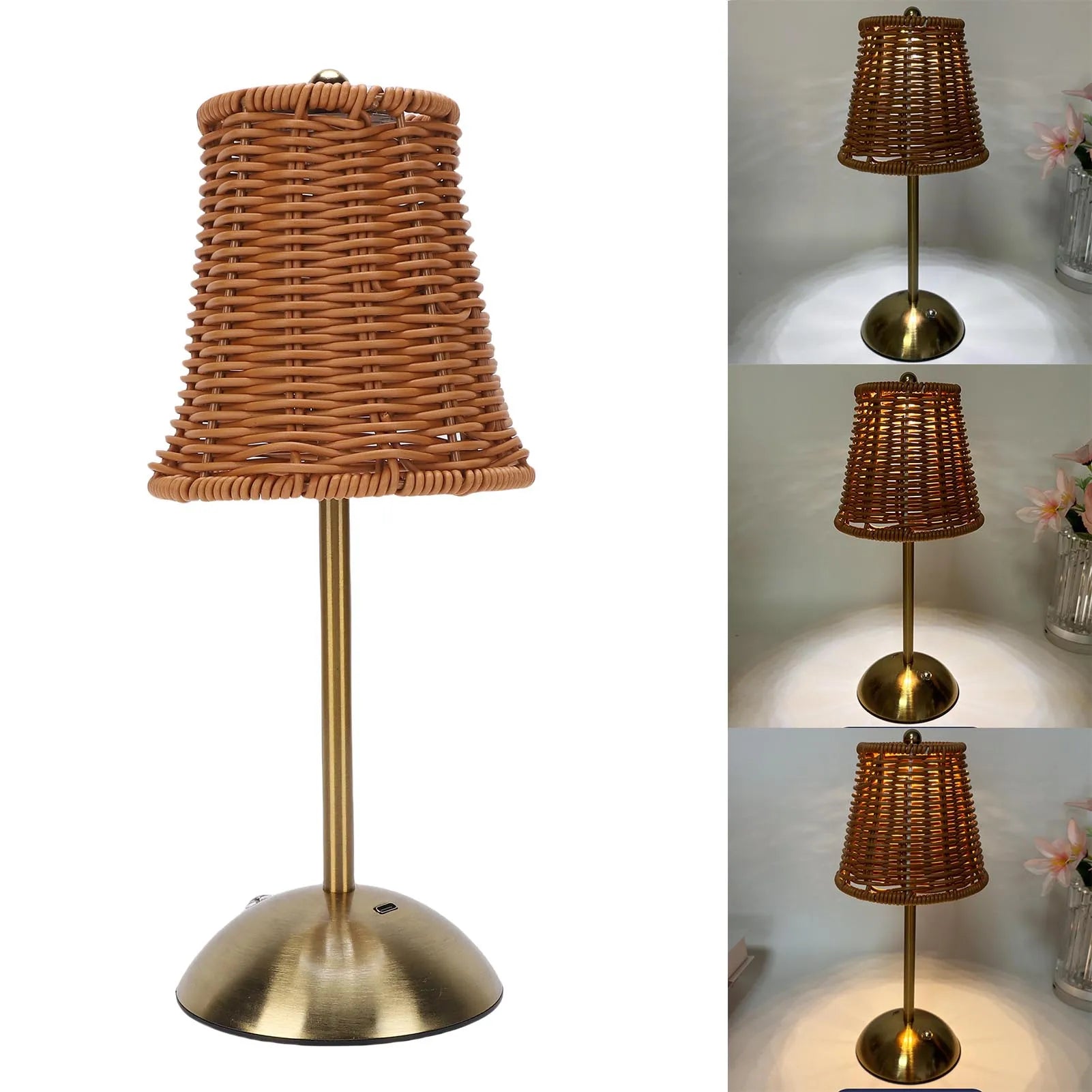 Luminária Rattan Recarregável LED 3 Cores Dimmer Vintage
