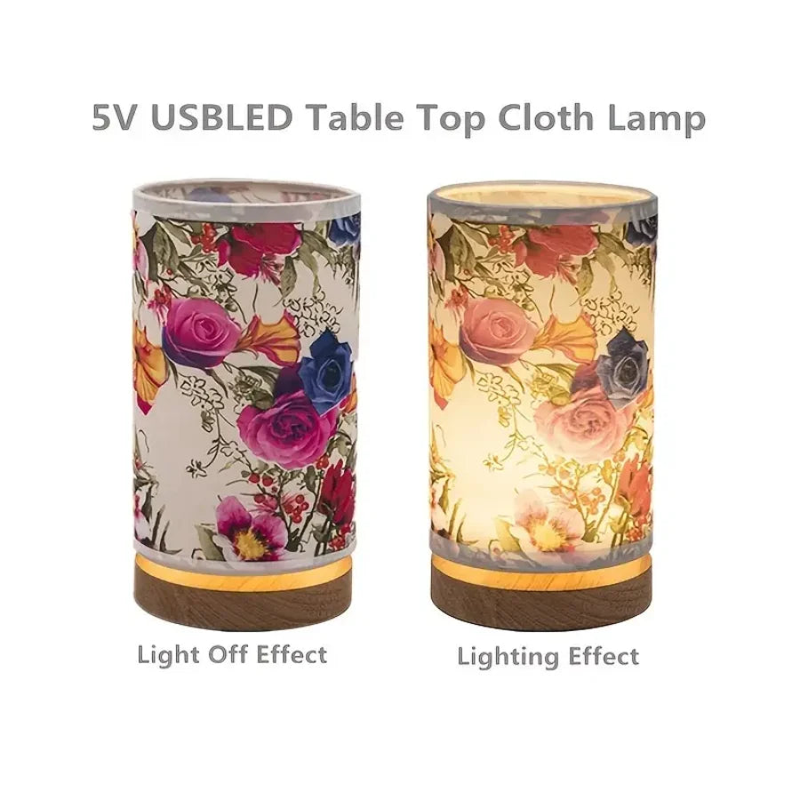 Luminária Madeira Rosa Abajur Tecido USB Cabeceira Criativa