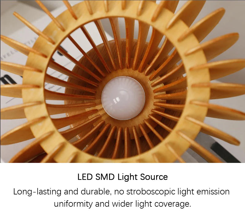 Luminária Nórdica Plissada Madeira USB 220V Arte Quarto