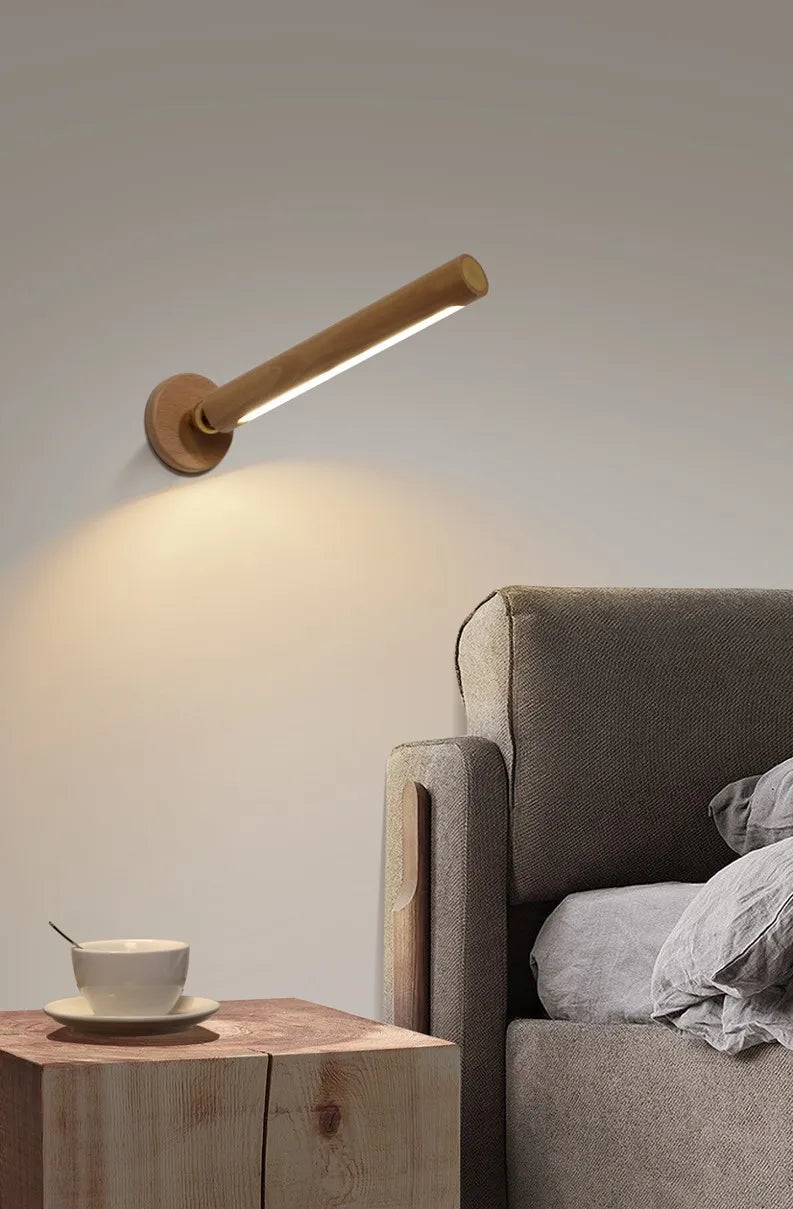Luminária de Parede Madeira Magnética Girátória 360° USB – Quarto e Sala