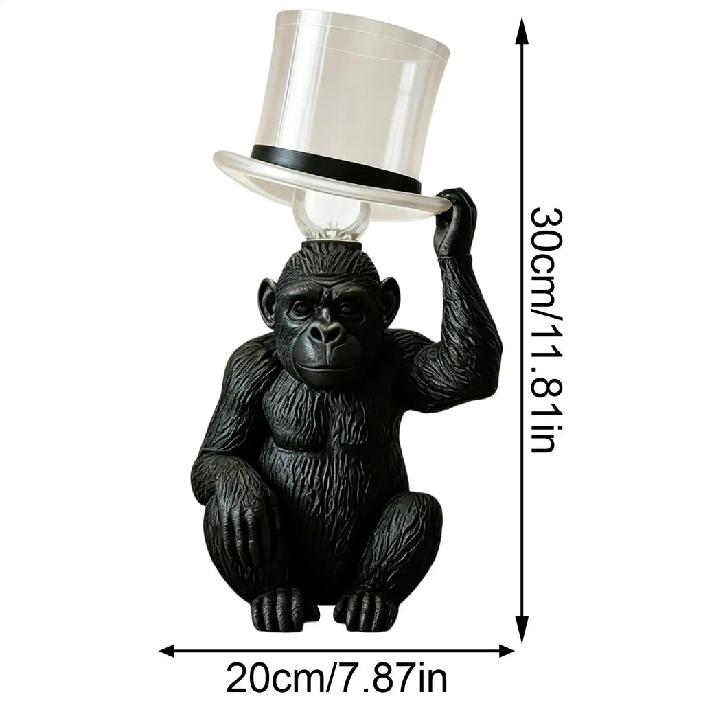 Luminária de Mesa Macaco Cartola Resina – Presente Criativo e Decoração
