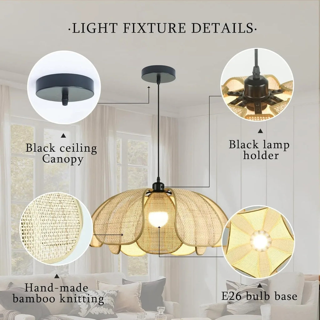 Lustre Wabi-Sabi em Bambu e Rattan 50cm E27 Tecido à Mão