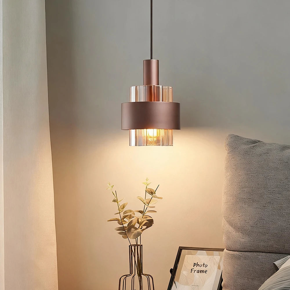 Kit 2 Pendentes LED E27 em Vidro Âmbar Bronzeado