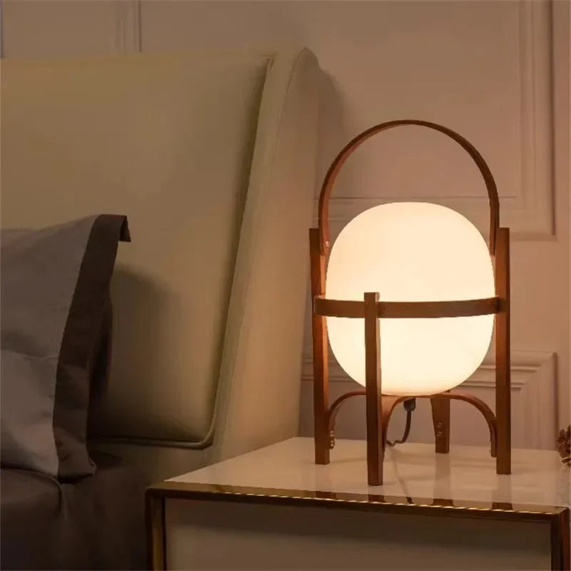 Luminária Madeira LED Vidro Minimalista Mesa Leitura Sala
