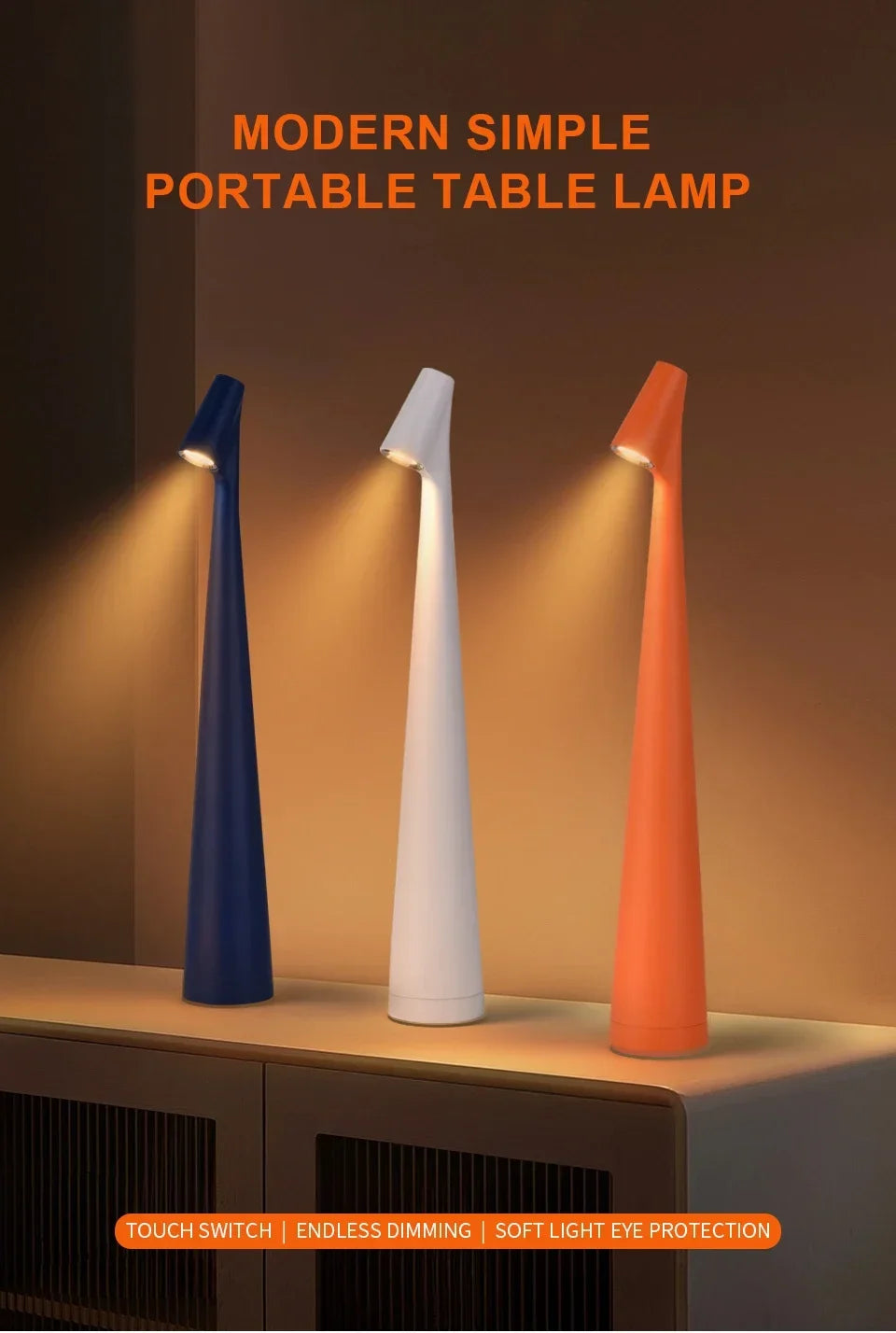 Luminária de Mesa Portátil Metal LED Touch Recarregável – Luz Noturna