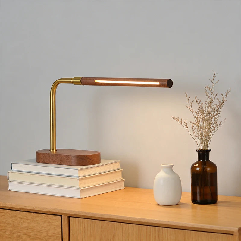 Luminária de Mesa COB Madeira USB com Ângulo Ajustável – Minimalista