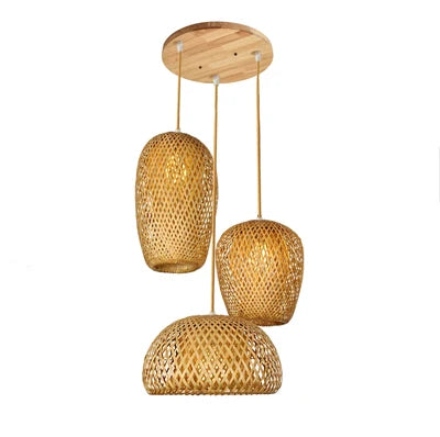 Lustre Lanterna de Bambu Trançado à Mão Retrô