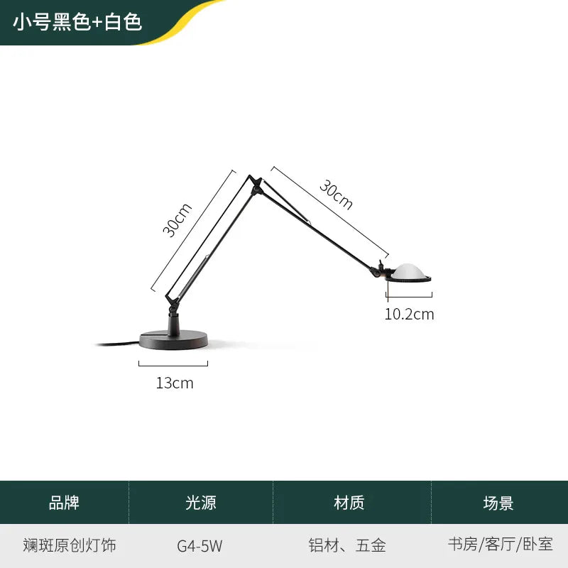 Luminária de Mesa Industrial Braço Articulado Vidro e Alumínio G4 LED