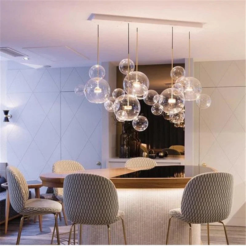 Lustre Pós-Moderno de Ferro e Vidro com Bolhas Múltiplas