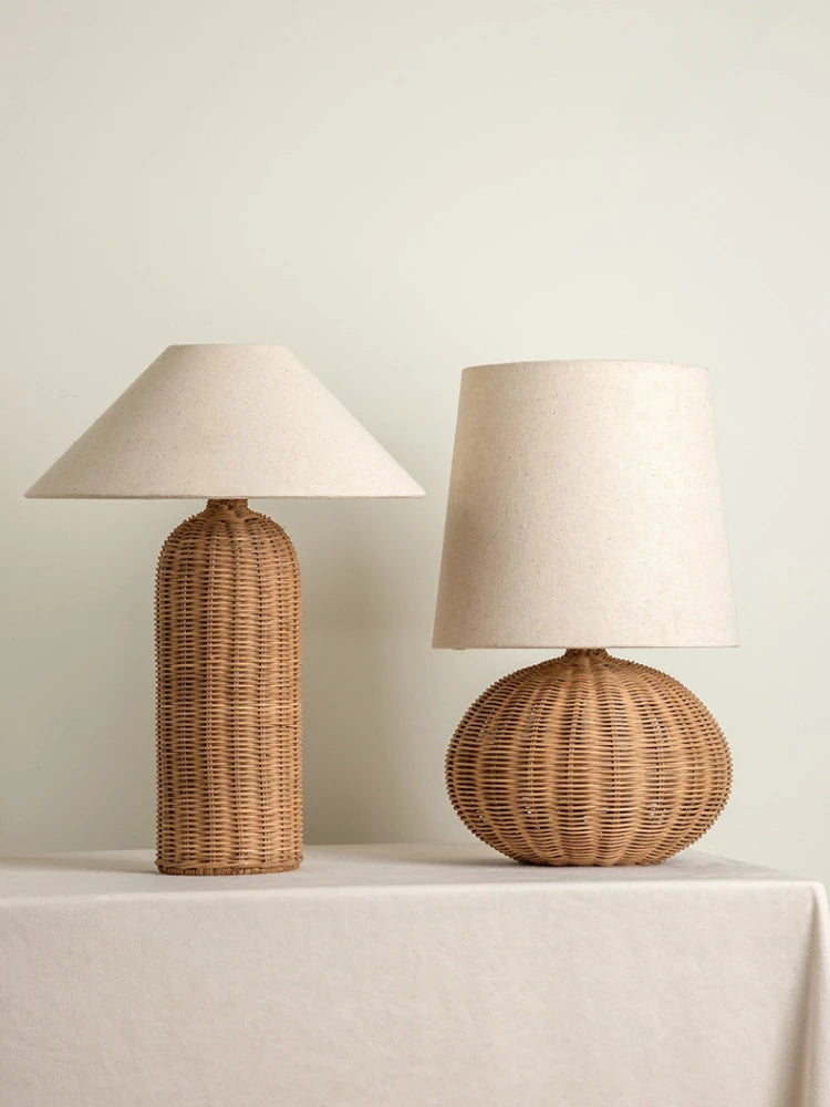 Luminaria de Mesa Avnae - Rattan e Linho - cabeceira japandi