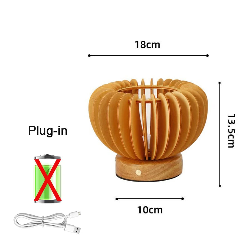 Luminária Nórdica Plissada Madeira USB 220V Arte Quarto