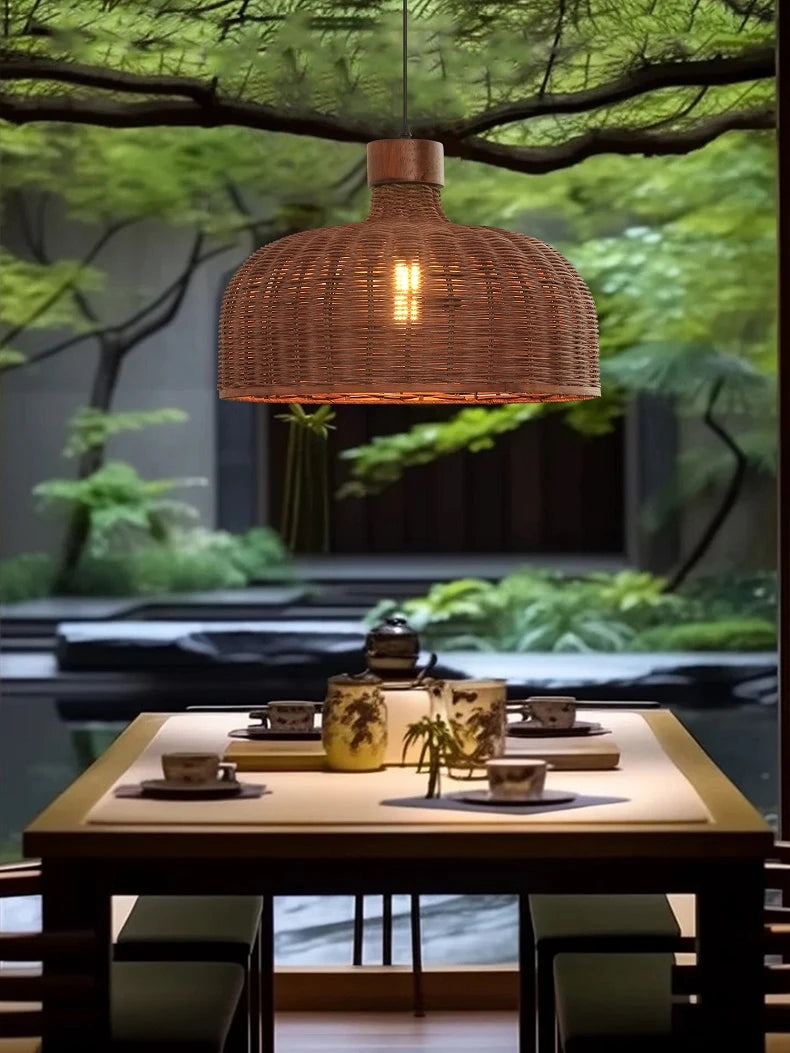 Lustre Artesanal Rattan Cúpula Retrô