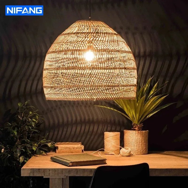 Pendente Elroa - Rattan e Linho - hall boho natural