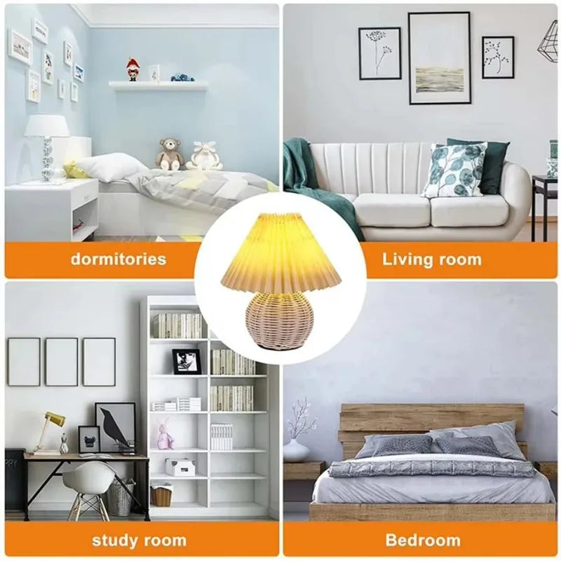 Luminária Rattan Bola Plissado USB Vintage Cabeceira Quarto