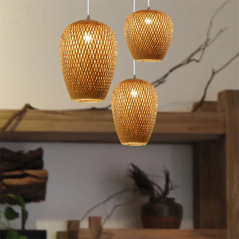 Pendente de Bambu Feito à Mão Estilo Chinês para Sala e Restaurante