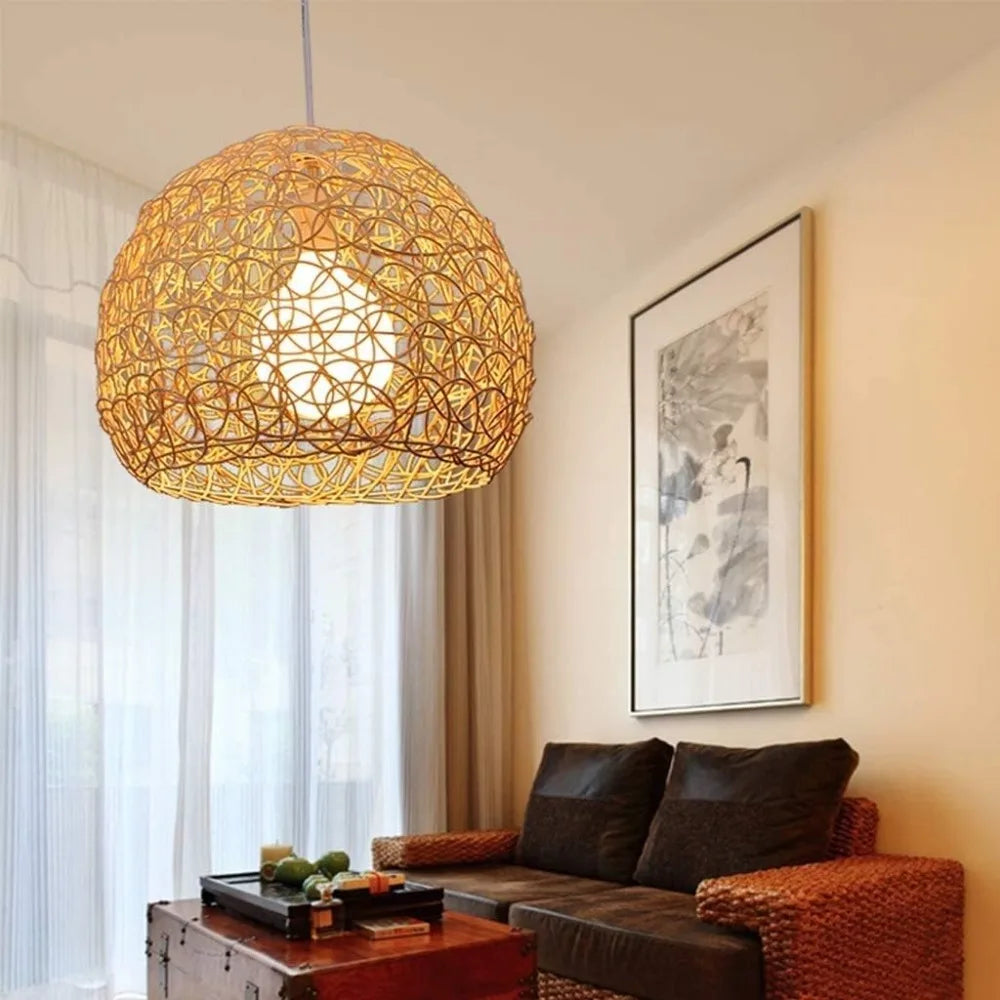 Pendente Fariira - Rattan e Bambu - sala de jantar japandi