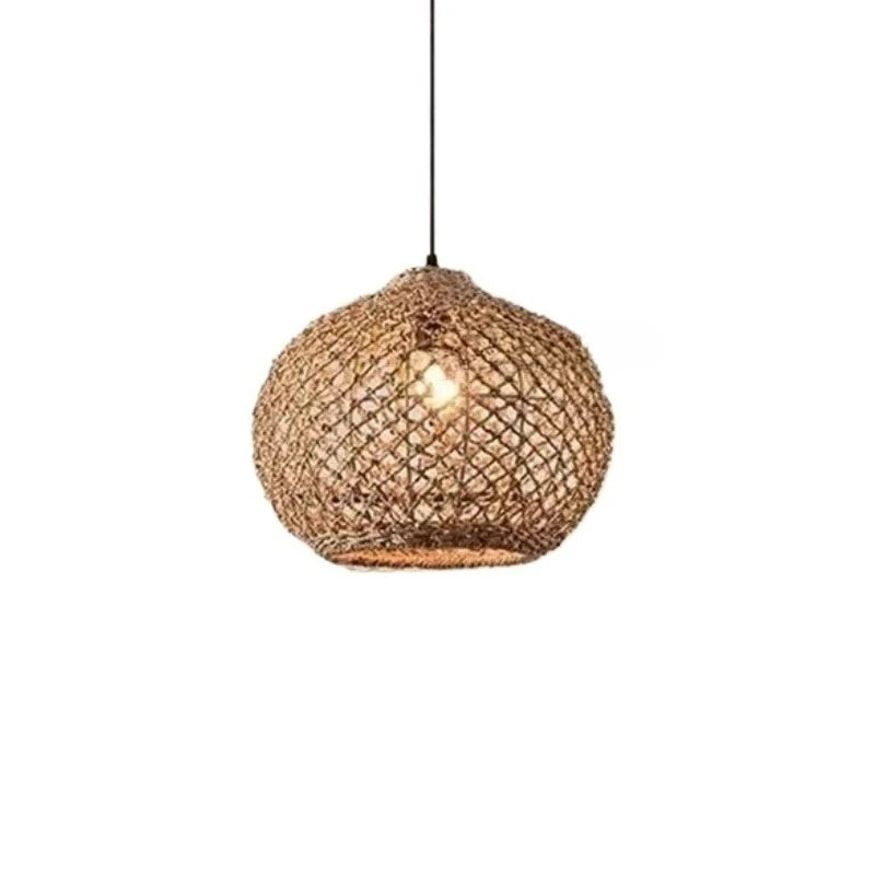 Pendente Retro de Bambu e Rattan Tecido à Mão para Sala de Jantar e...