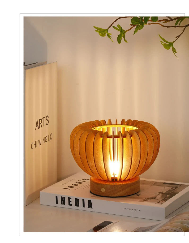 Luminária Nórdica Plissada Madeira USB 220V Arte Quarto