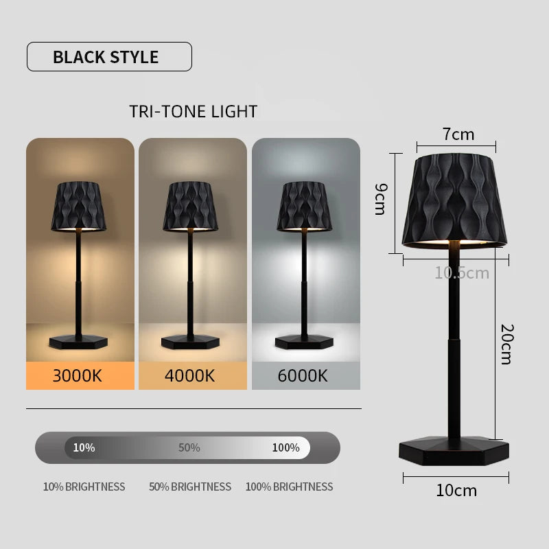 Luminária Touch Ondas Sem Fio 3 Cores LED Recarregável