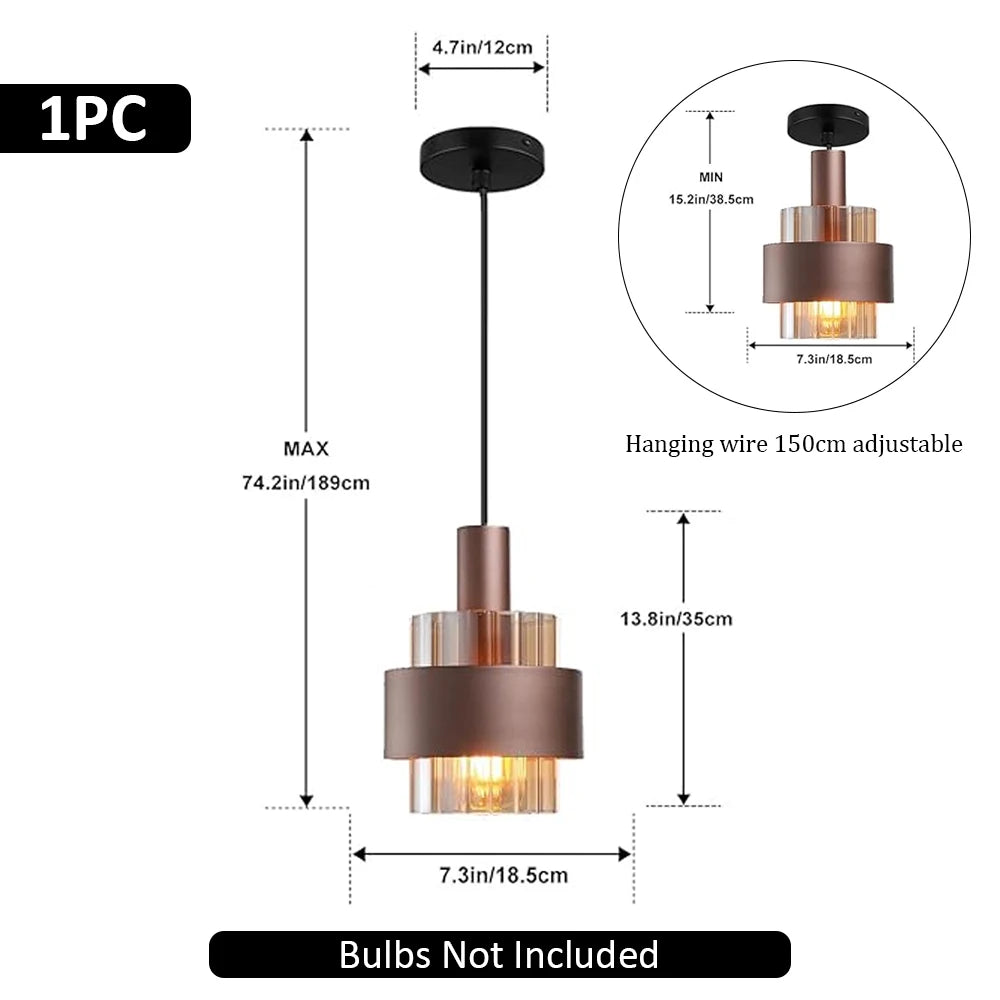 Kit 2 Pendentes LED E27 em Vidro Âmbar Bronzeado