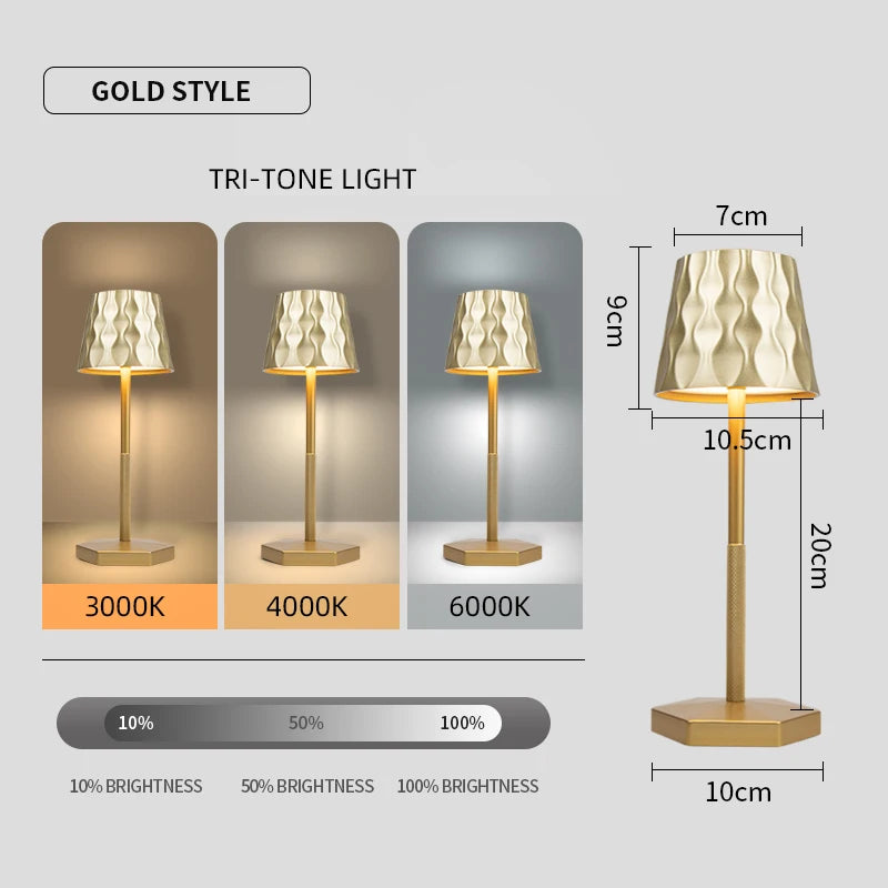 Luminária Touch Ondas Sem Fio 3 Cores LED Recarregável