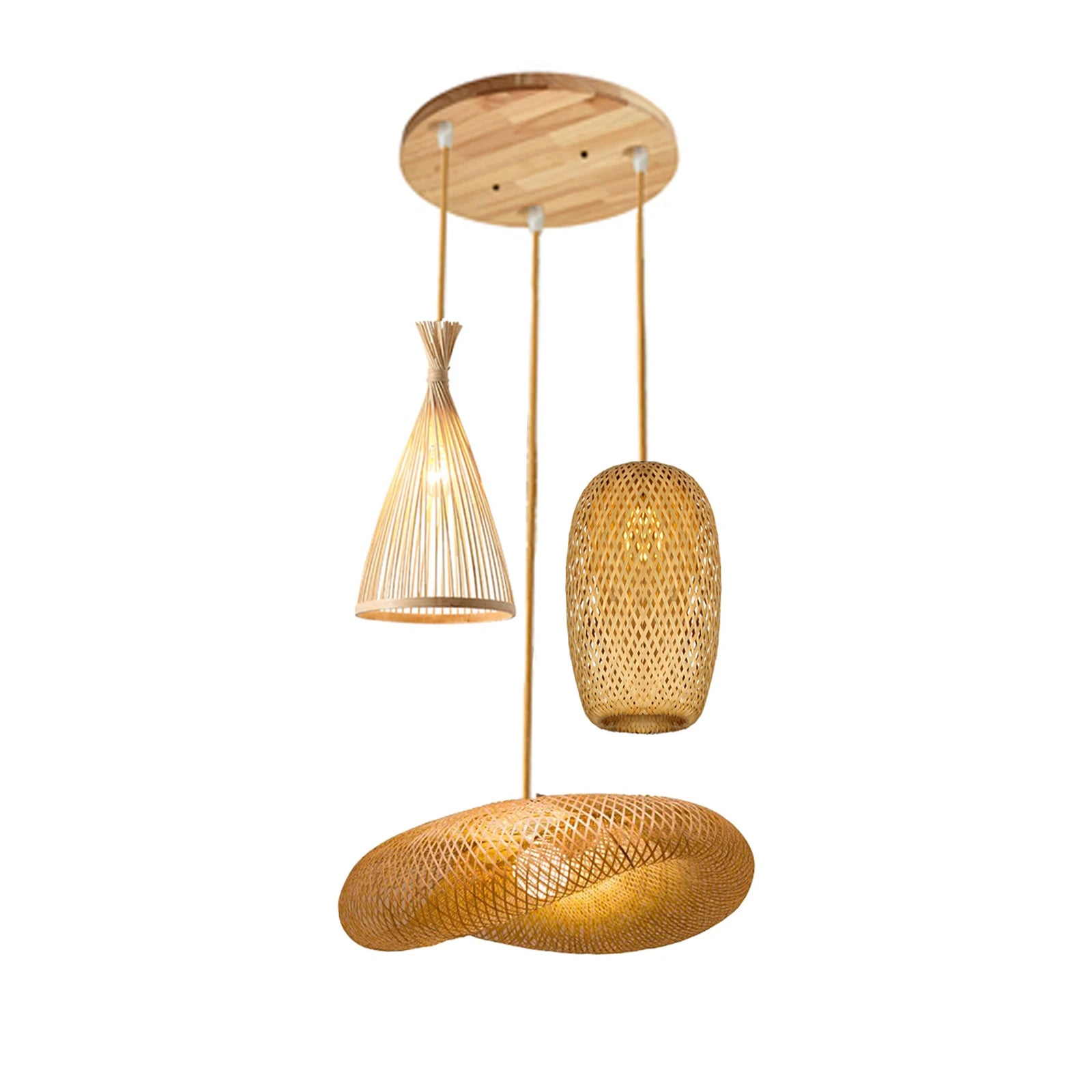Lustre Lanterna de Bambu Trançado à Mão Retrô