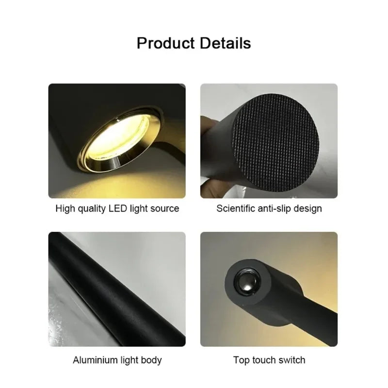 Luminária de Mesa Portátil Metal LED Touch Recarregável – Luz Noturna