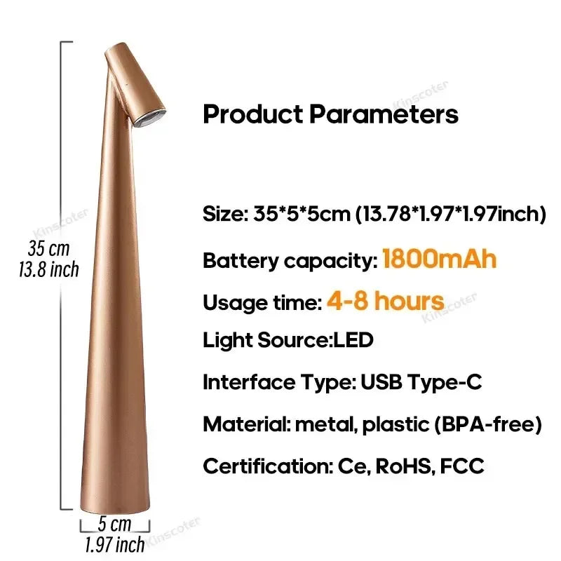 Luminária de Mesa Portátil Metal LED Touch Recarregável – Luz Noturna