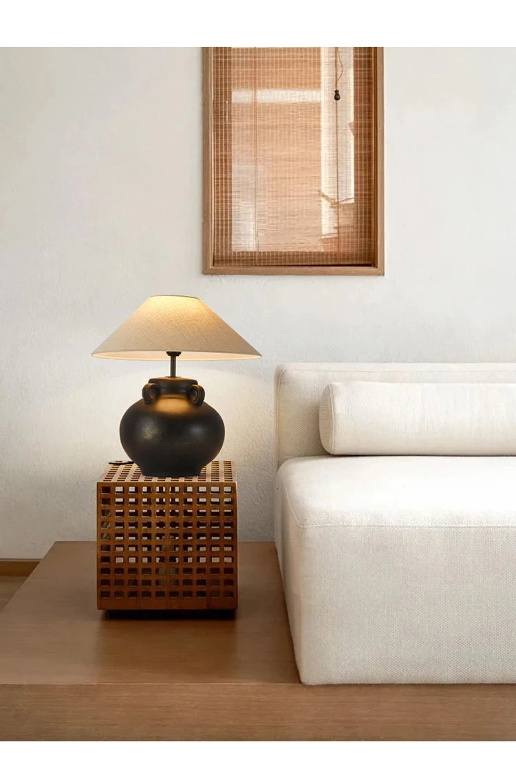 Luminária Cerâmica Wabi-Sabi Nórdica Abajur Tecido Design